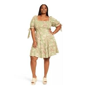 Agua Bendita Green Floral Mini Dress